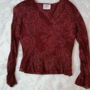 Glitter burgundy womens paisly top